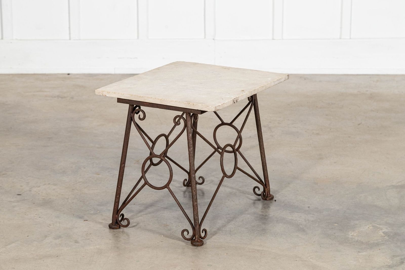 English Mid 20thc Brutalist Wrought Iron & Stone Side Table photo Furniture