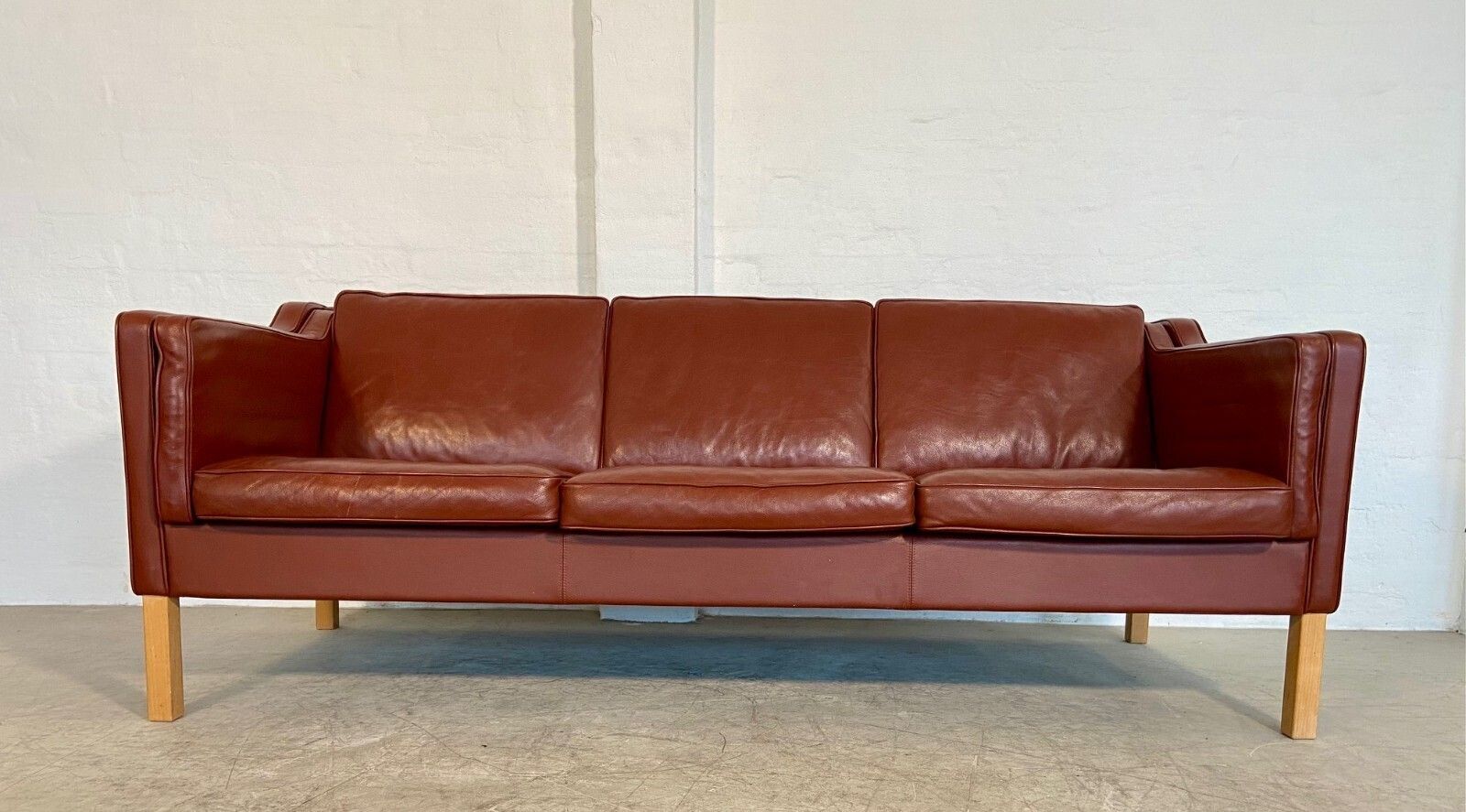 Vintage Danish Mid Century  Mogens Hansen 3 Person  Cognac Leather Sofa