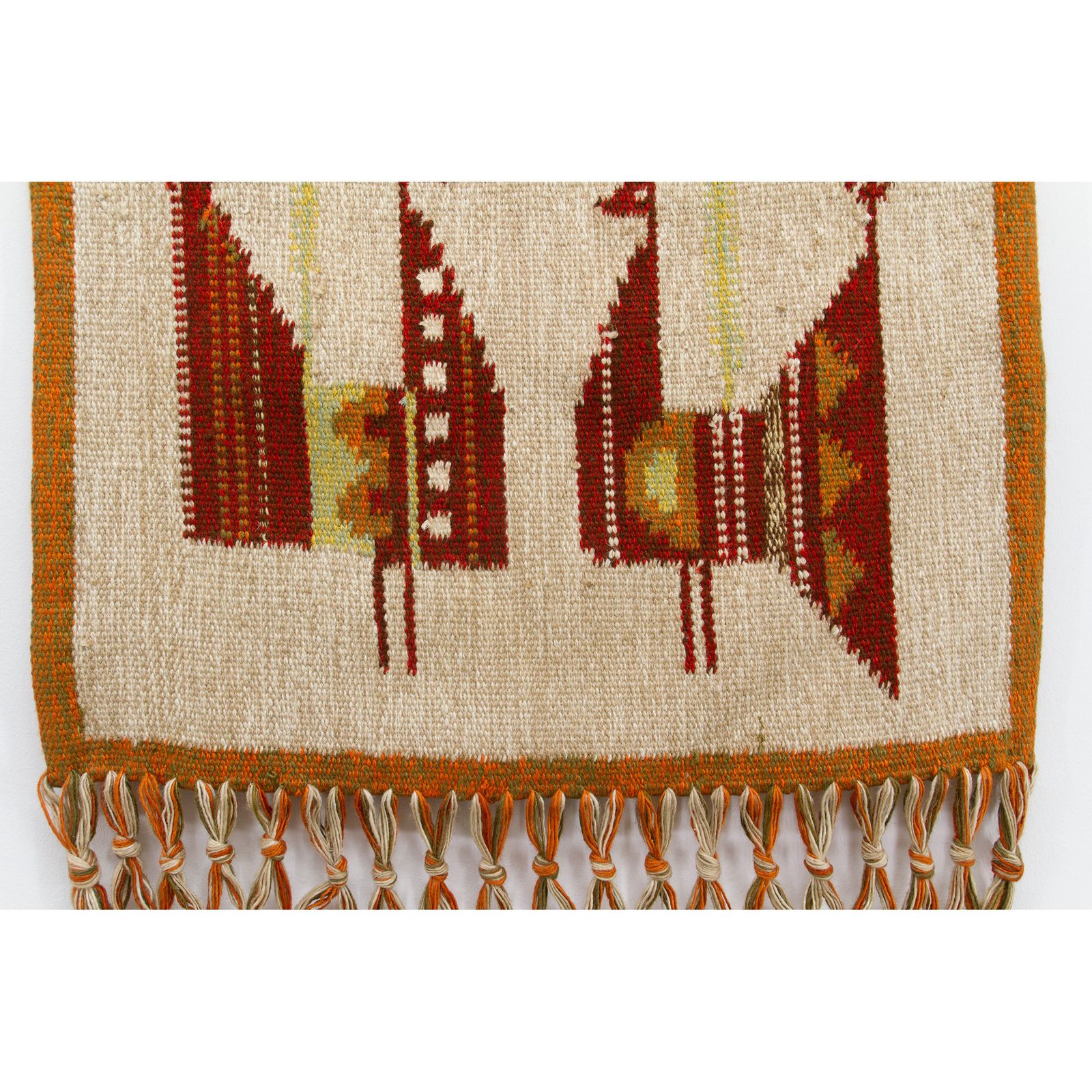 Mid Century 1970s Handwoven Wool Wall Hanging W Stylized Peacocks, By Eva Nemeth photo 210.0
