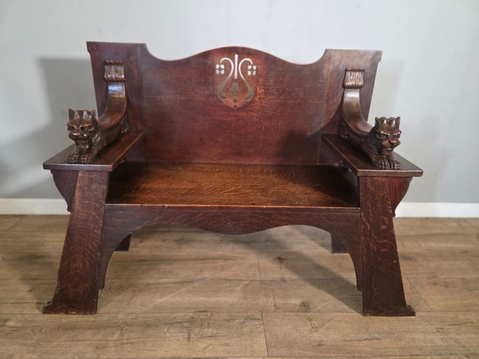 Antique Scottish Oak Arts & Crafts Bench From Wylie Lockhead Manufacturers 1900s photo furniture