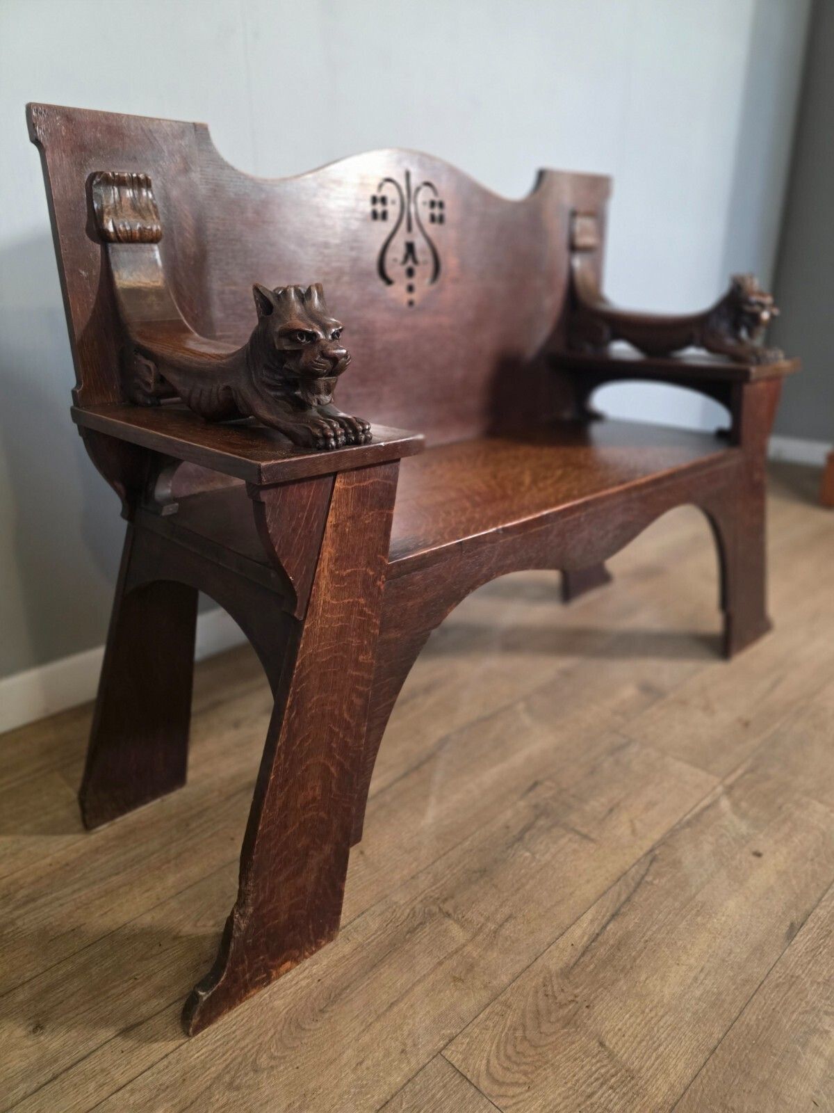 photo for sale Antique Scottish Oak Arts & Crafts Bench From Wylie Lockhead Manufacturers 1900s