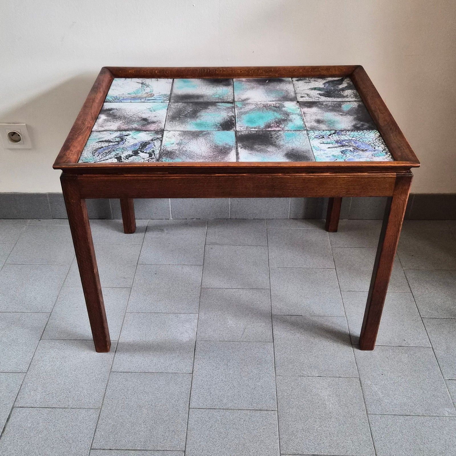 Table d'appoint vintage scandinave 1940 de Frits Henningsen en teck & céramique