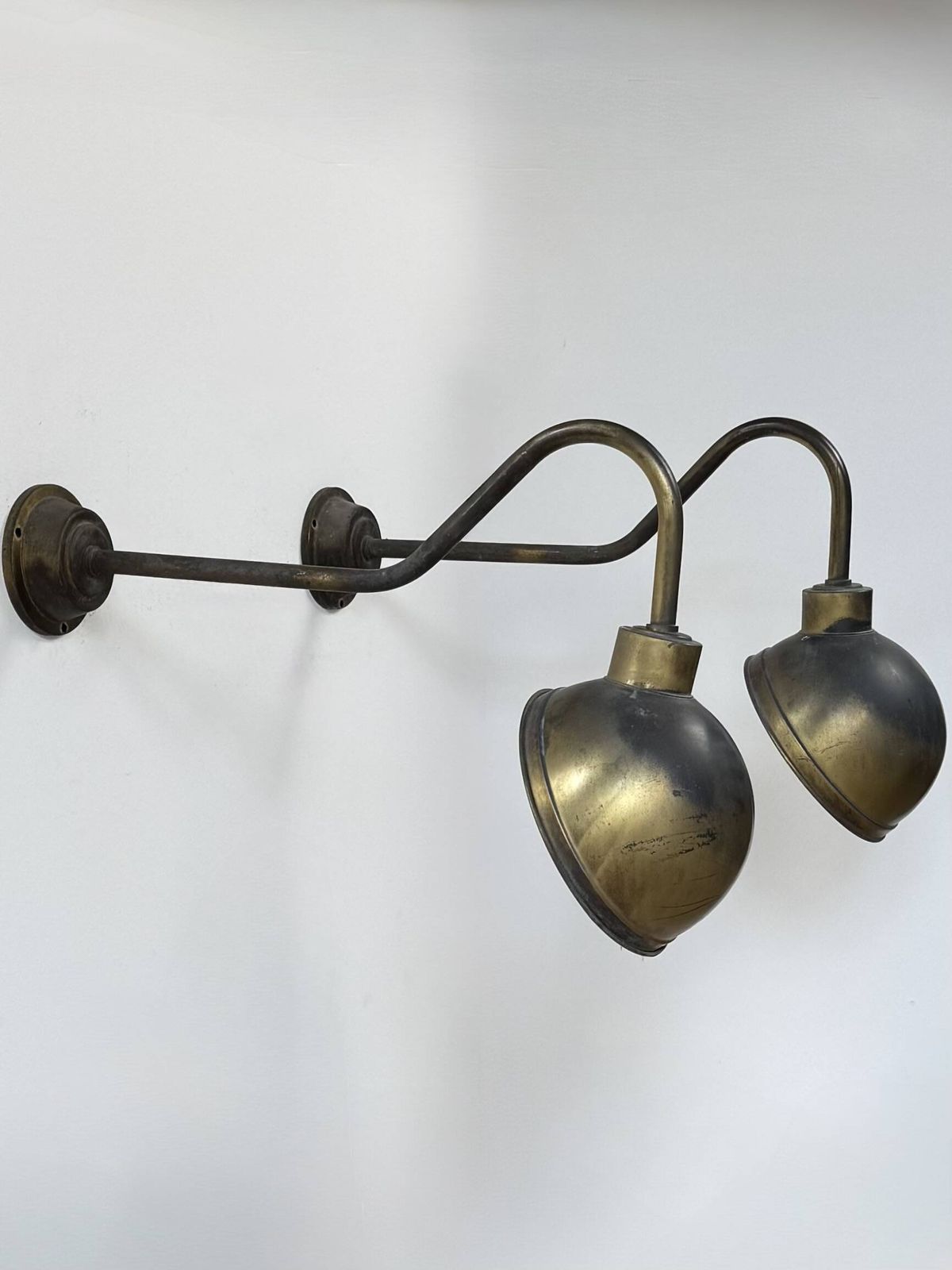 Pair Of Xl Patinated Brass Wall Lights, France, 1970 photo vinterior