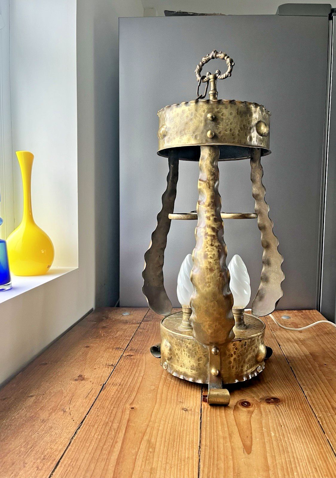 Huge Antique Arts & Crafts / Art Nouveau Brass Ceiling Light Porch Lantern Lamp photo for sale