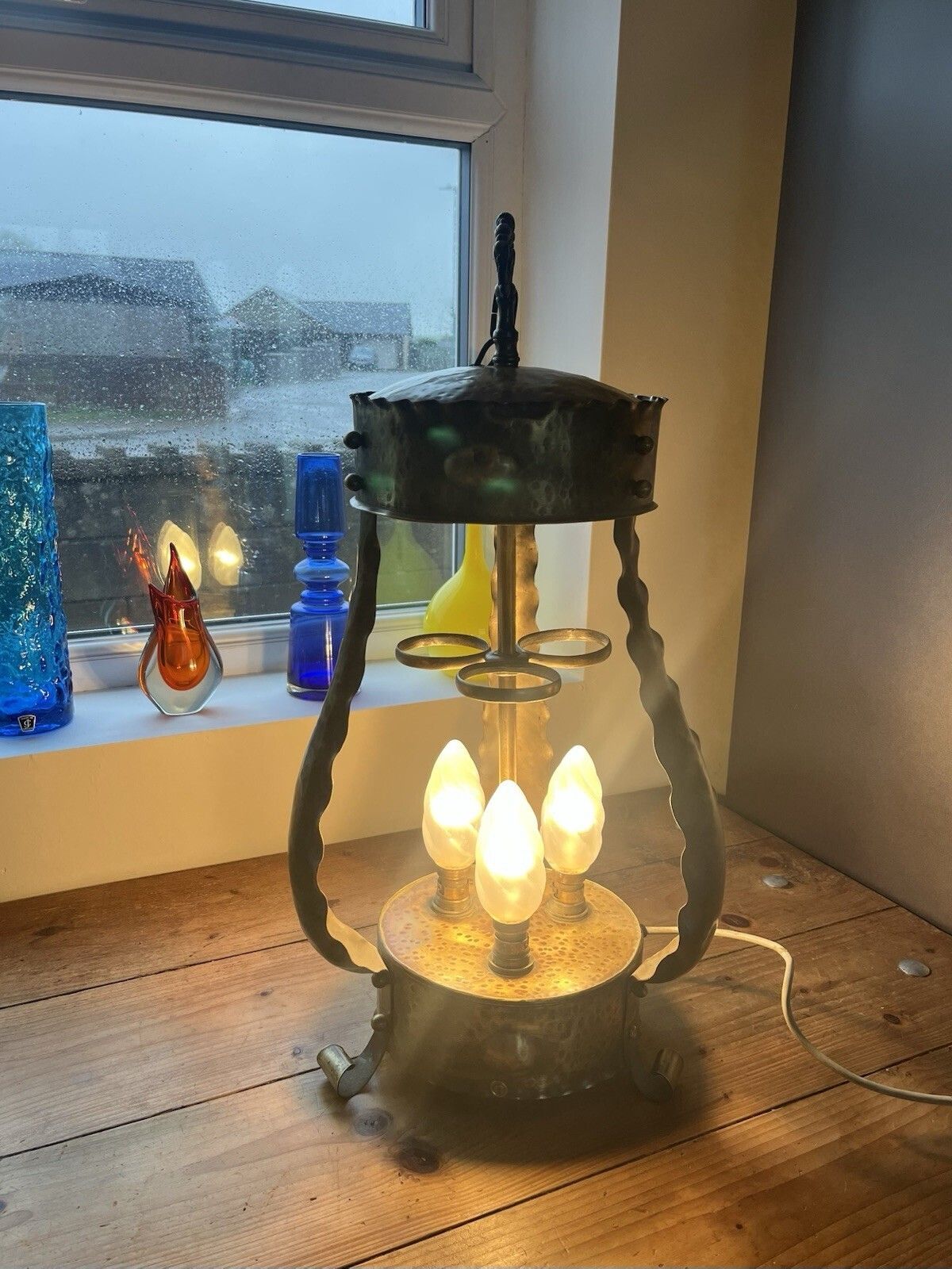 Huge Antique Arts & Crafts / Art Nouveau Brass Ceiling Light Porch Lantern Lamp photo 450.0