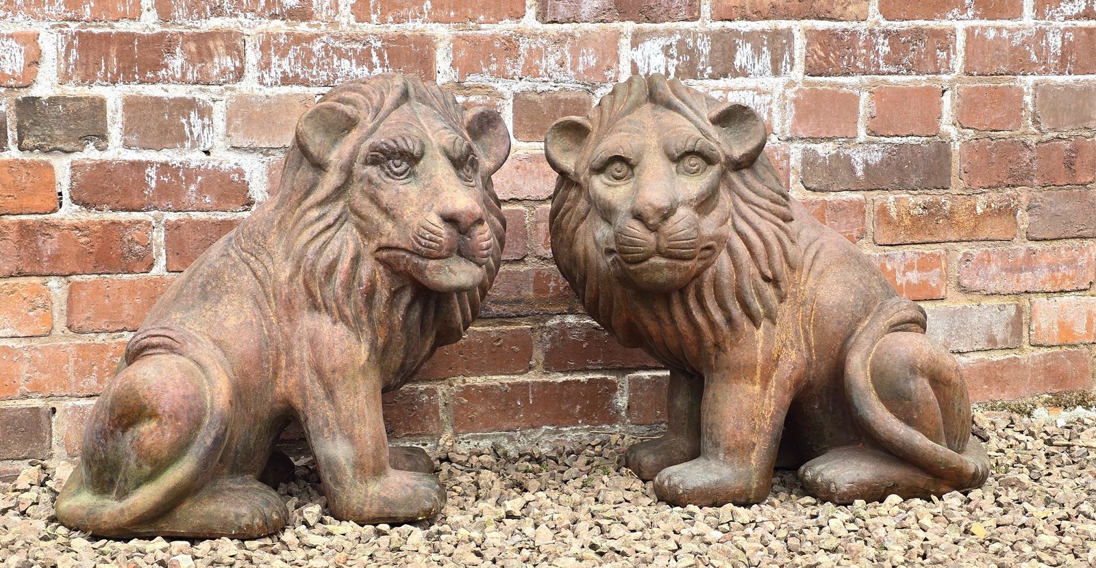 Italian Hand Sculpted Pair Of Large Terracotta Lions, Circa 1910 photo for sale