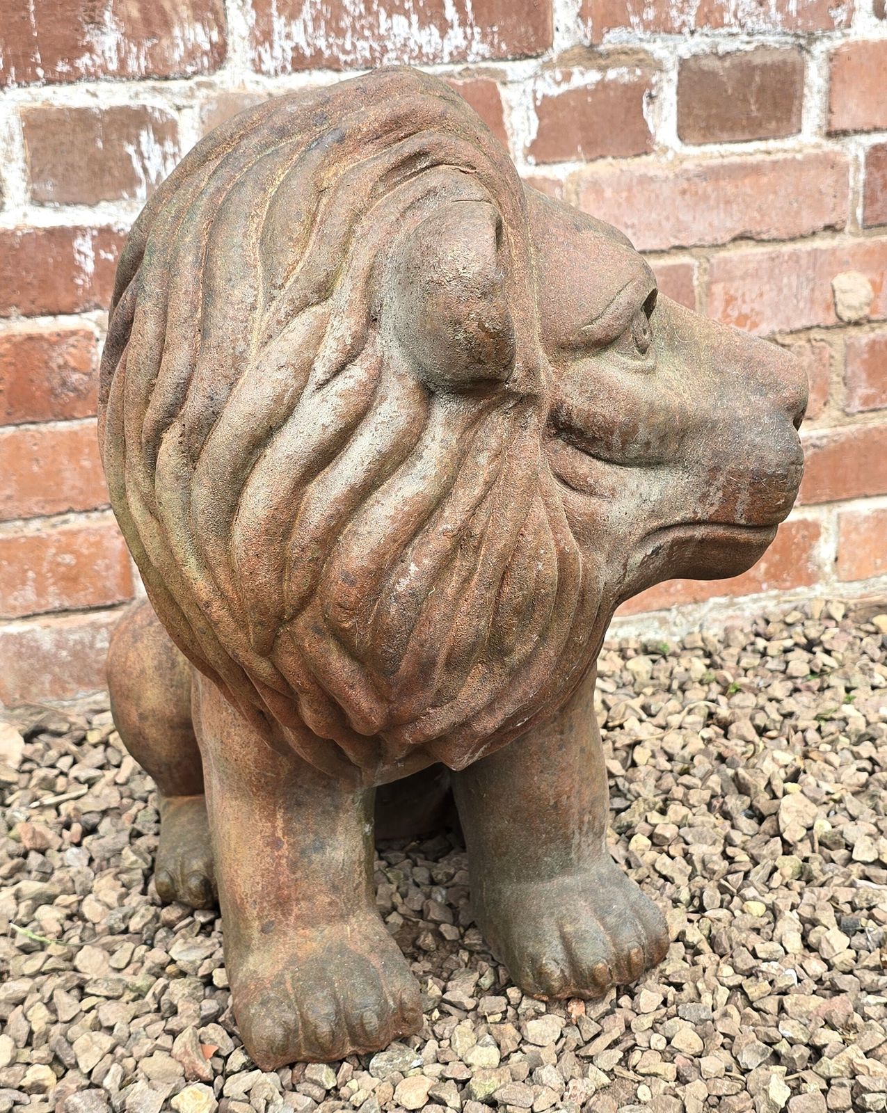 Garden Decor Italian Hand Sculpted Pair Of Large Terracotta Lions, Circa 1910 photo