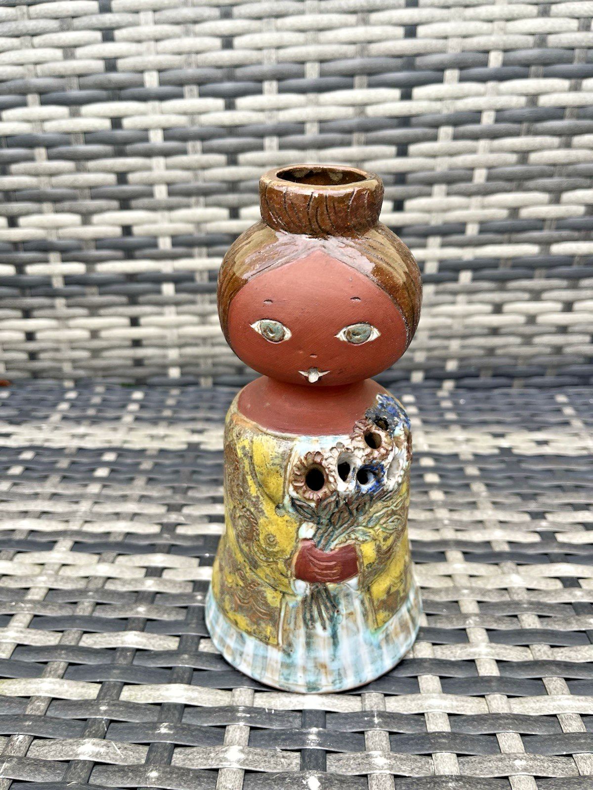 Mid Century 60's Studio Pottery Scandi Folk Girl Twig Bud Vase Swedish French photo for sale