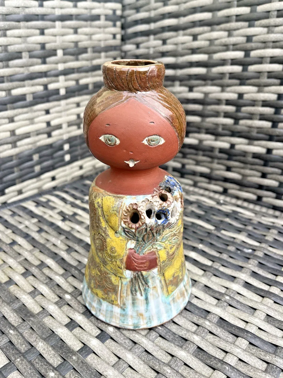 photo for sale Mid Century 60's Studio Pottery Scandi Folk Girl Twig Bud Vase Swedish French