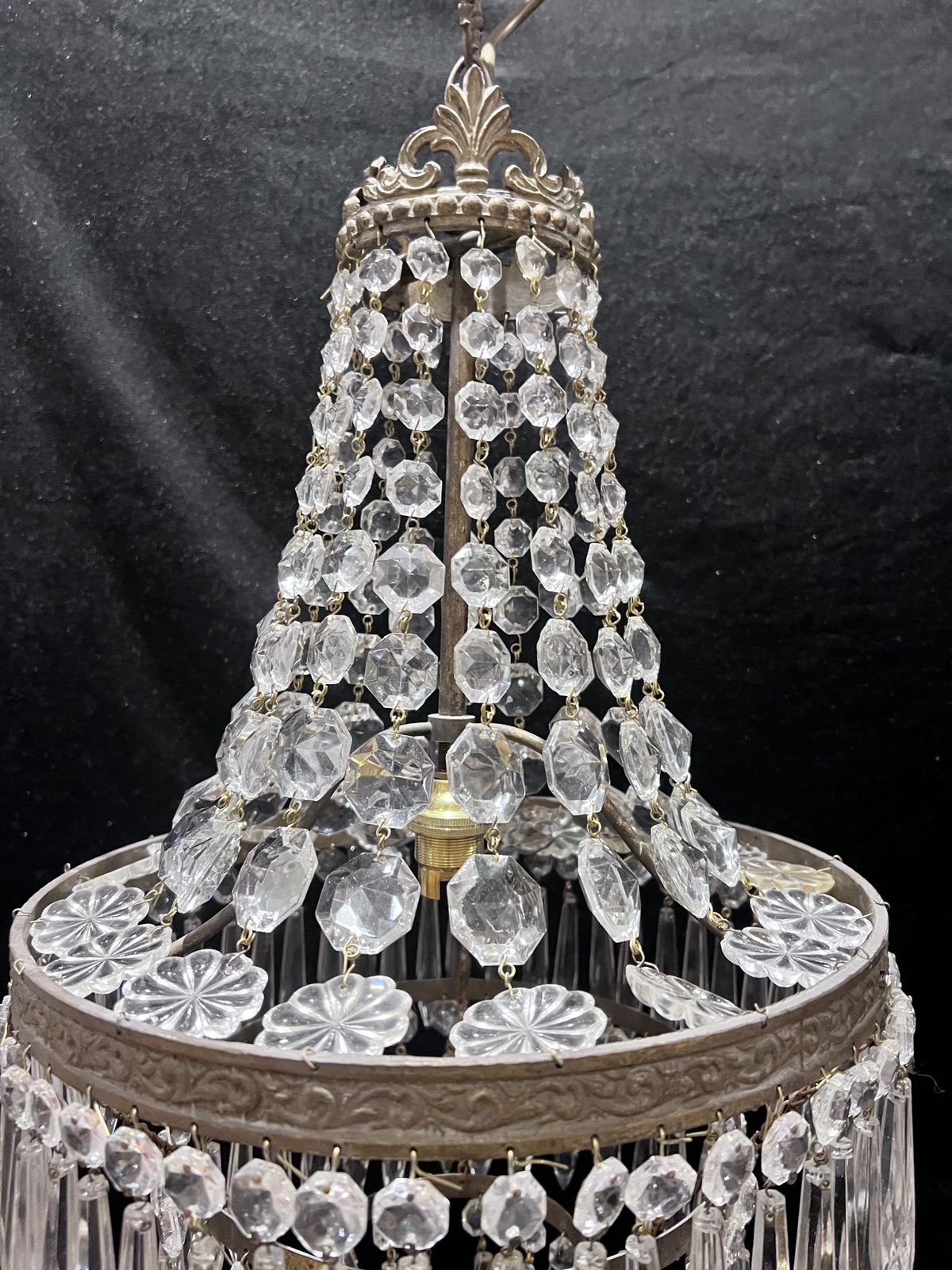 One Light French Tent And Waterfall Empire Antique Crystal Chandelier photo vinterior