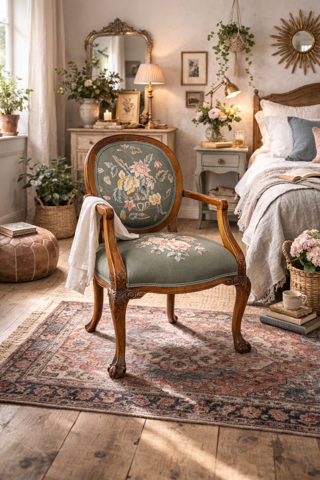 Vintage French Provincial Embroidered Armchair