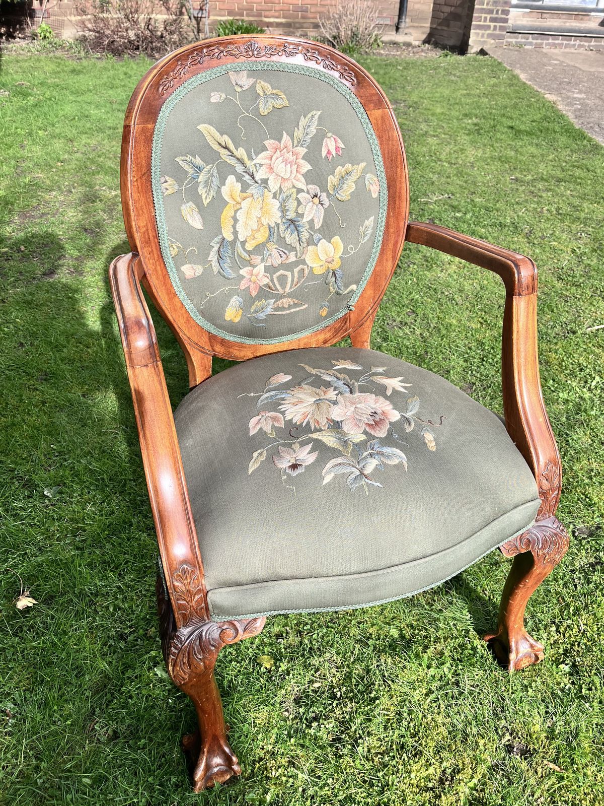 Vintage French Provincial Embroidered Armchair photo vinterior