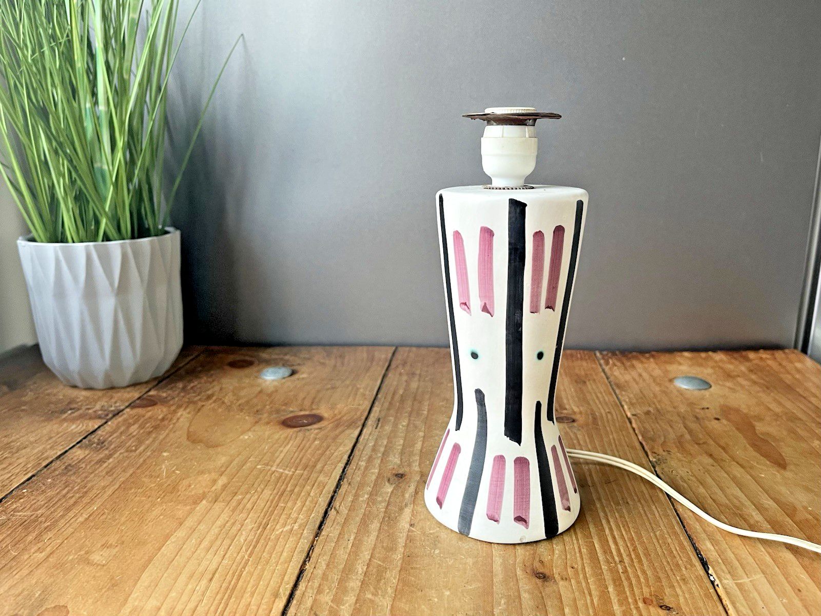 Mid Century 50's Italian Rockabilly Striped Pottery Table Desk Lamp Fratelli ? photo Lighting