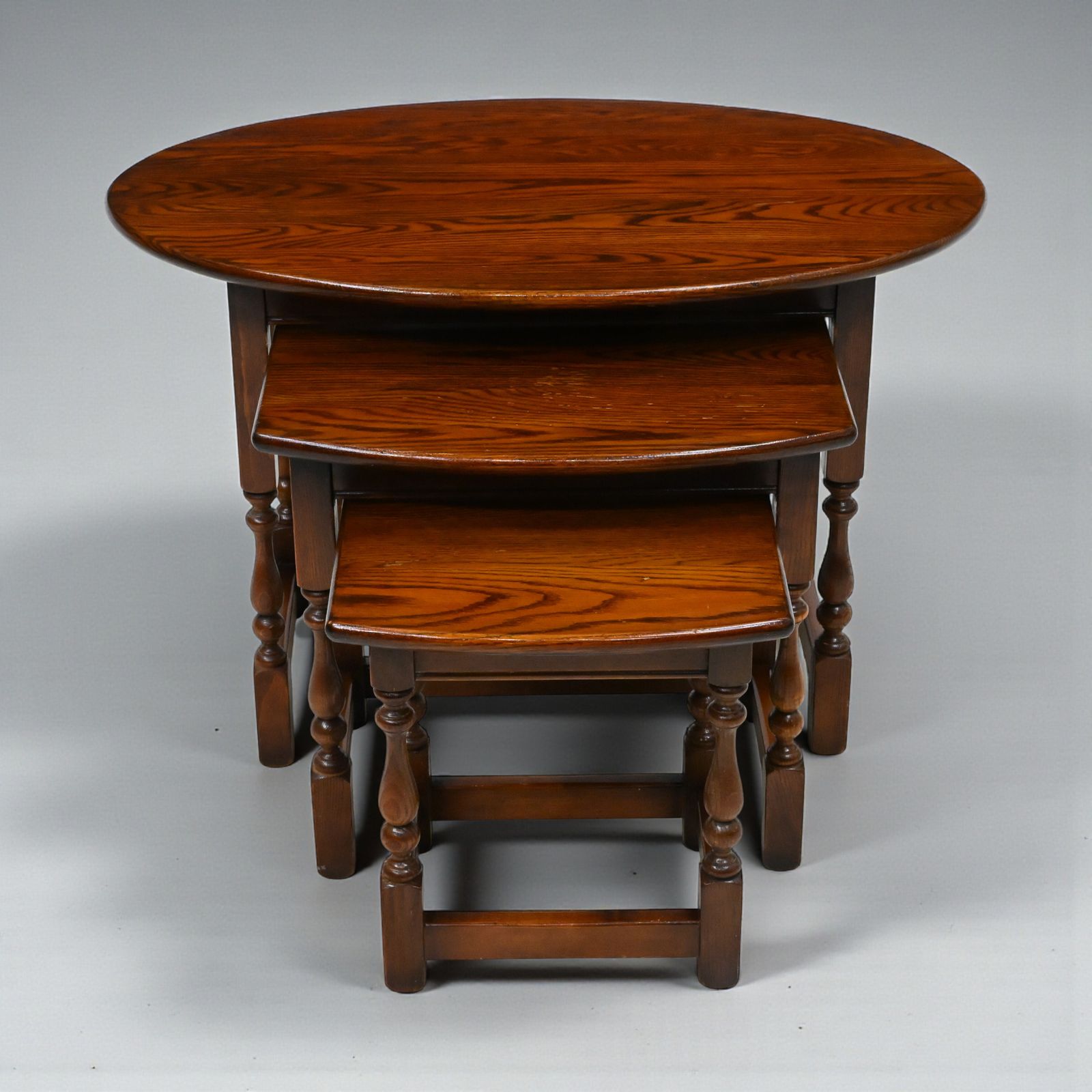 Old Charm Oval Nest Of Tables In Tudor Brown Model 1990 Vgc Free Uk Delivery