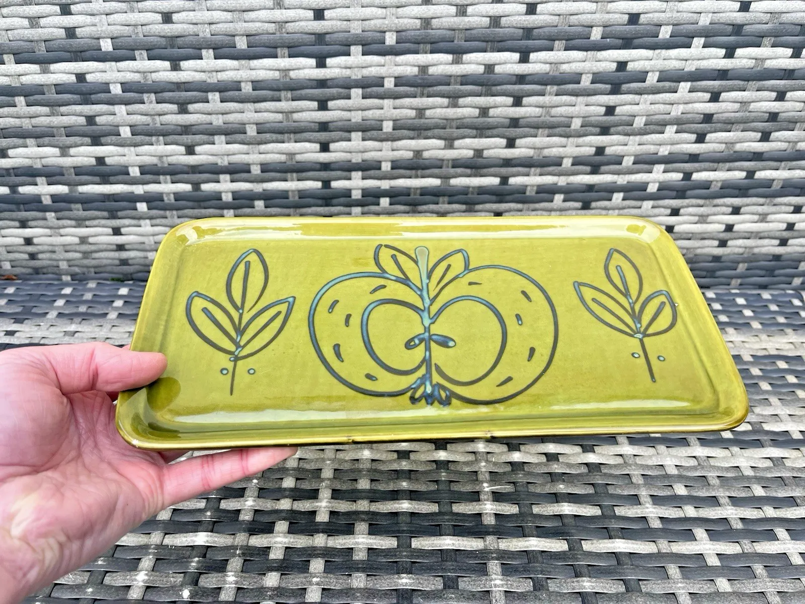 Mid Century Danish Illums Bolighus Stylised Apple Pottery Sandwich Plate Tray photo furniture