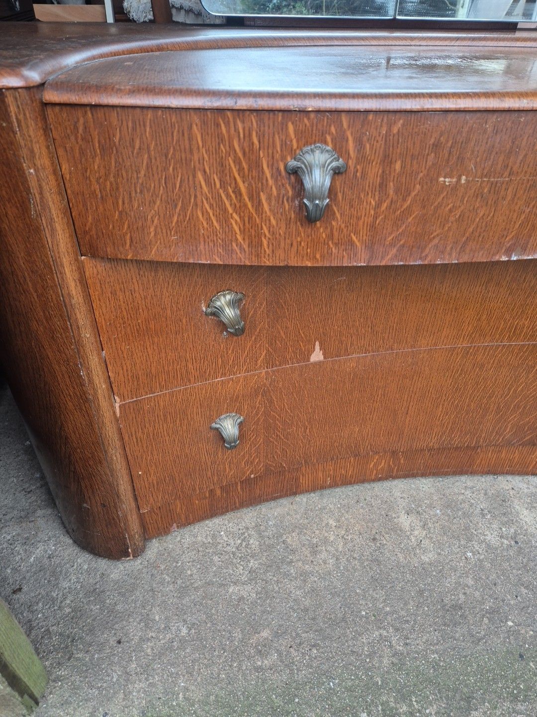 Vintage Bow Fronted Dressing Table / Chest Of 3 Drawers With Hidden Shelves photo 55.0