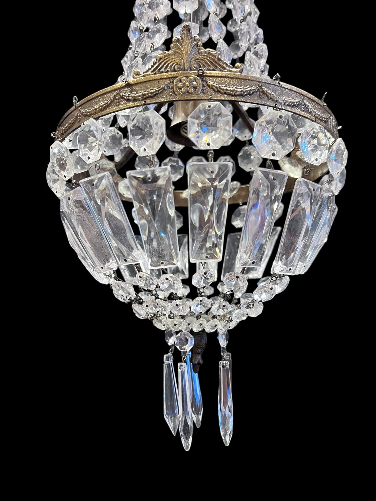 A One Light French Empire Antique Crystal Chandelier photo vinterior