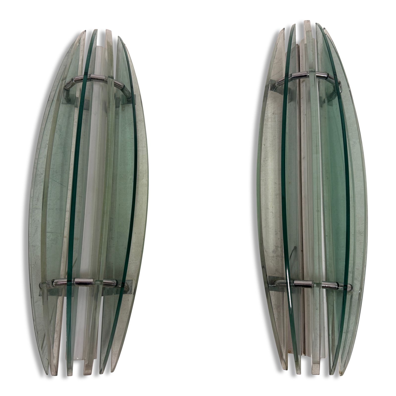 Large Mid Century Italian Glass Wall Sconces By Veca