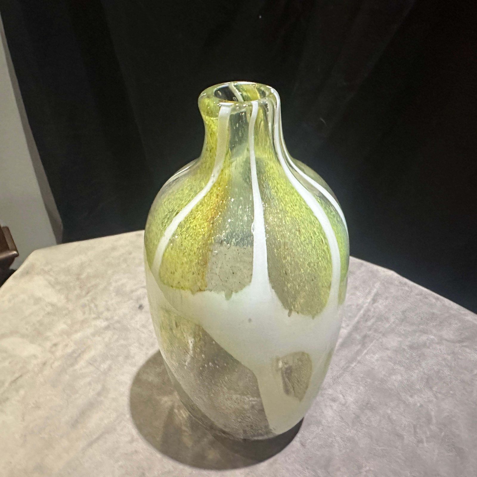 1980s Nason Style Modern Green And White Murano Glass Bottle Vase photo vintage