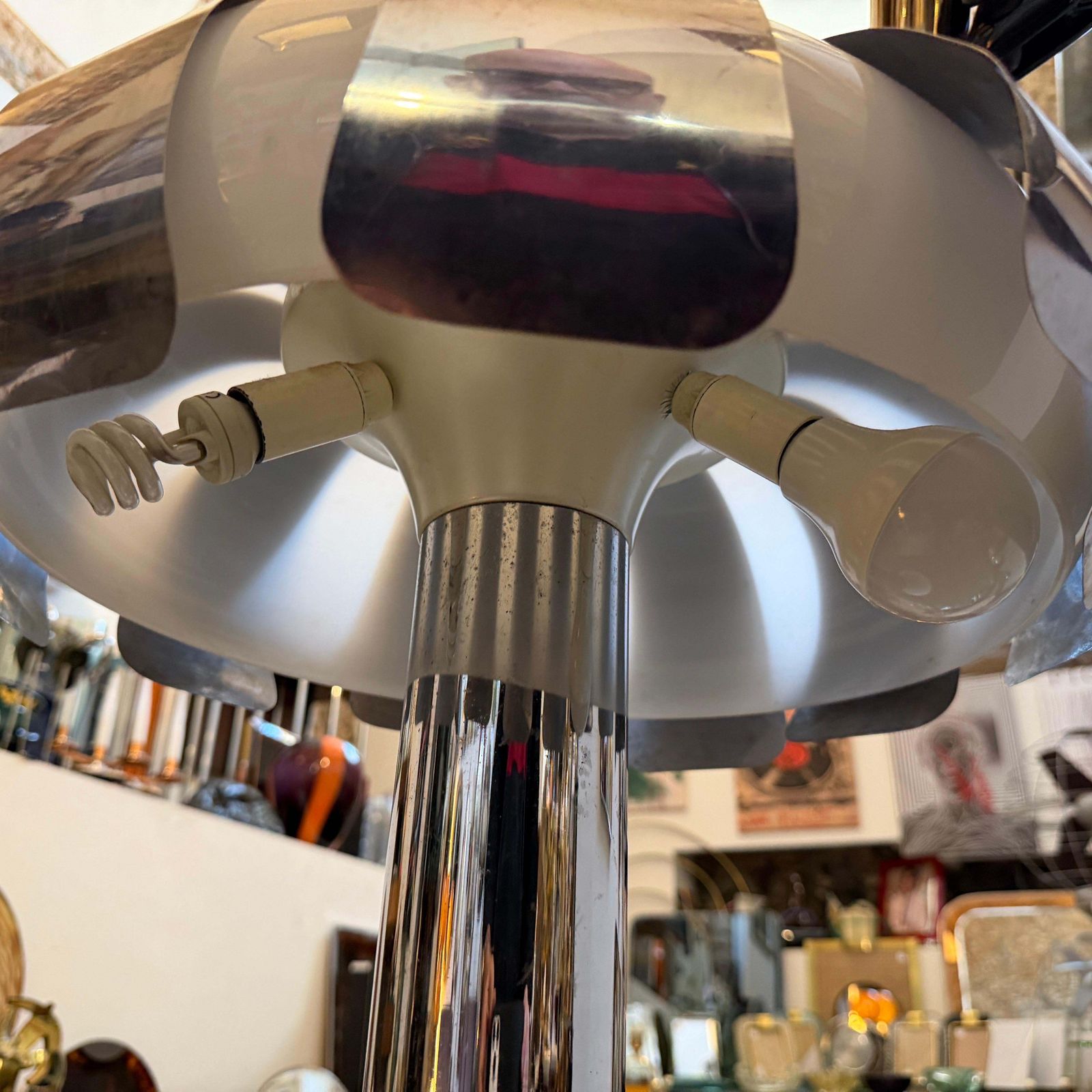 Lighting 1960s Space Age Steel And Glass Italian Mushroom Table Lamp photo