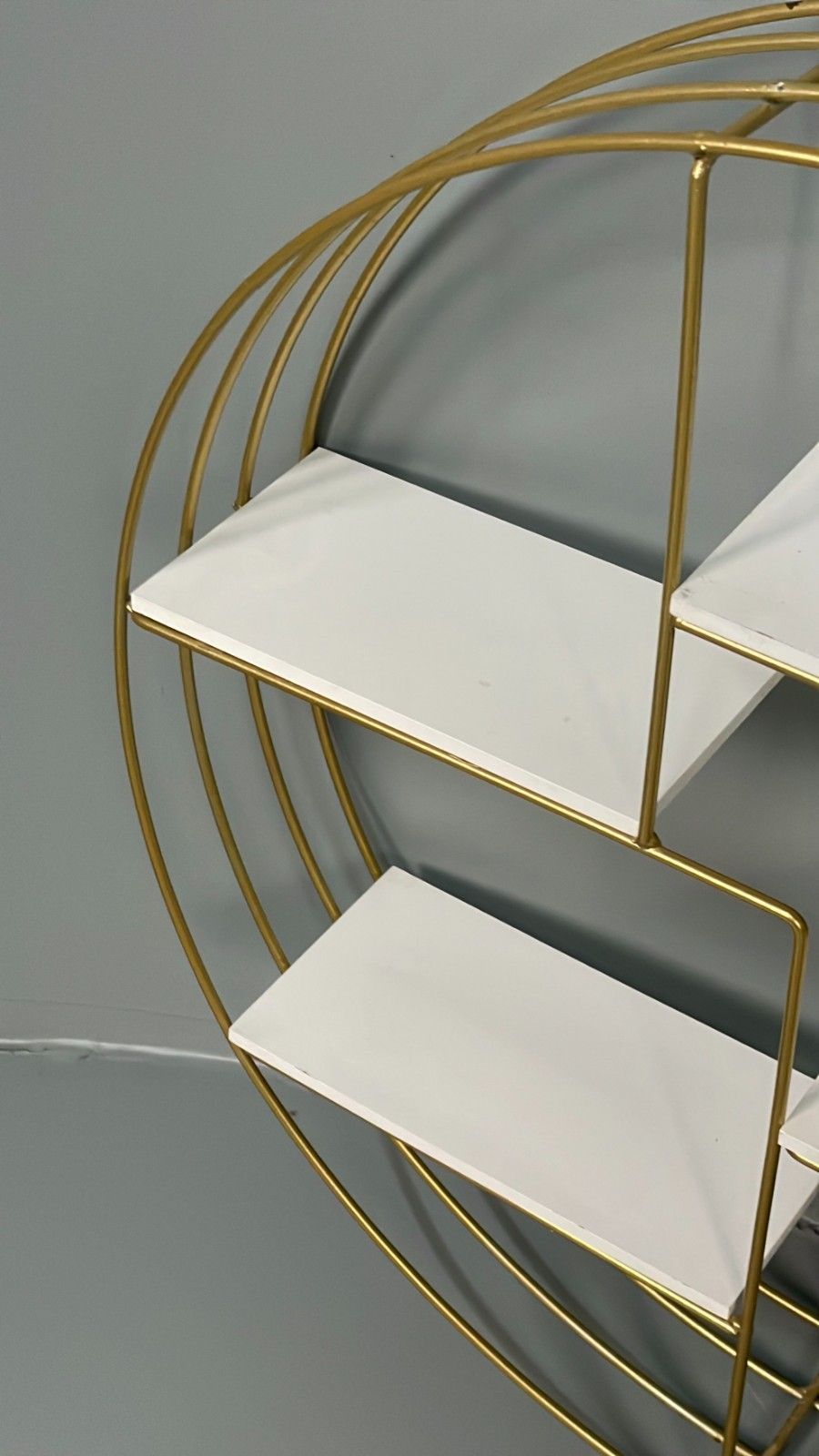 Vintage 1960s Round Shelving Wall Mounted Gold & White Wire Framed Eb11491 Mwoo photo 100.0