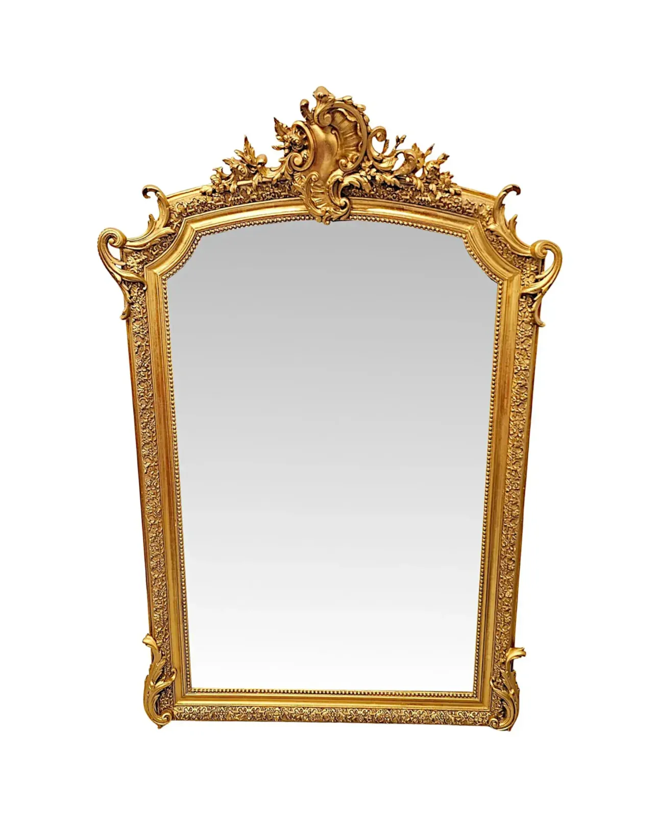 A Fabulous Large 19th Century Giltwood Hall Or Overmantel Mirror With Bevelled Glass