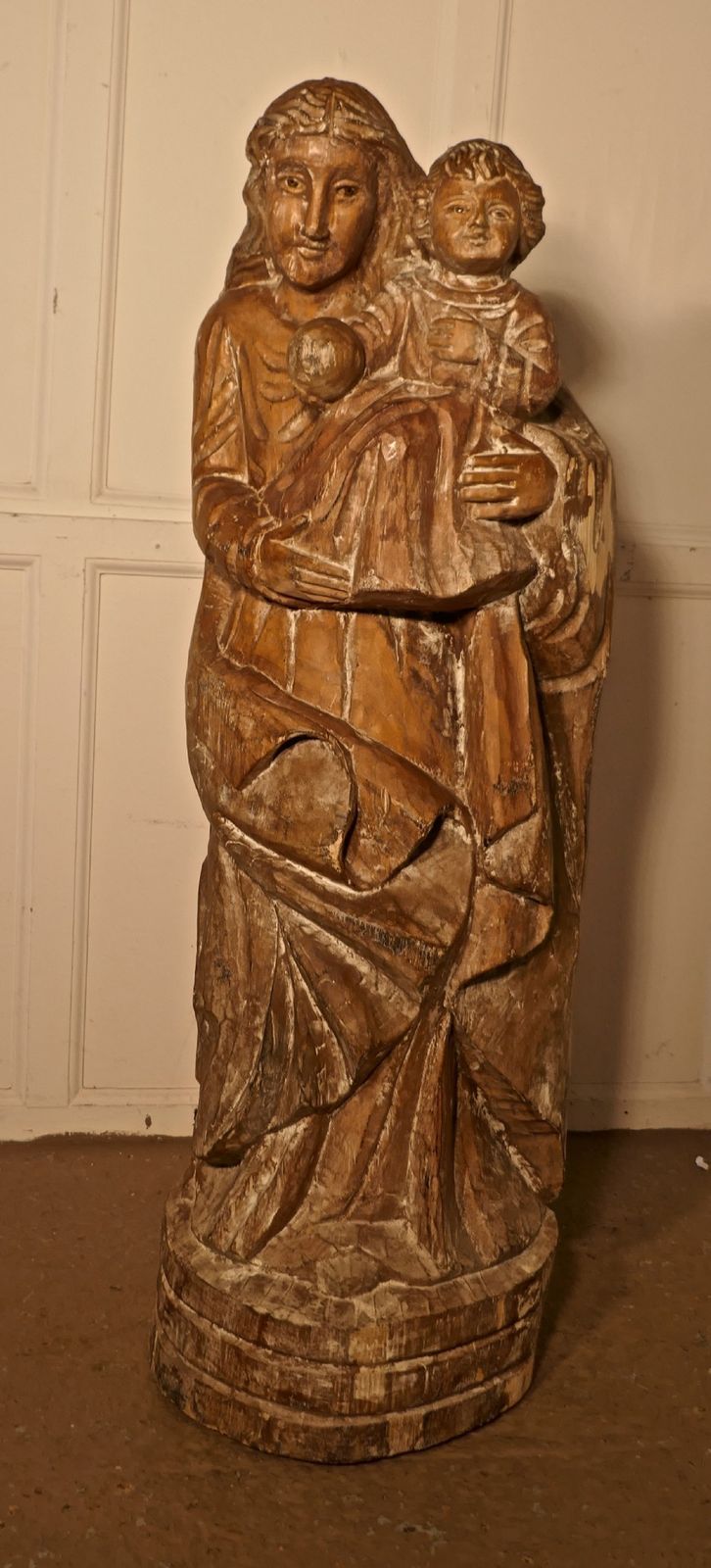 18th Century French Carved Statue Of Madonna And Child photo vintage