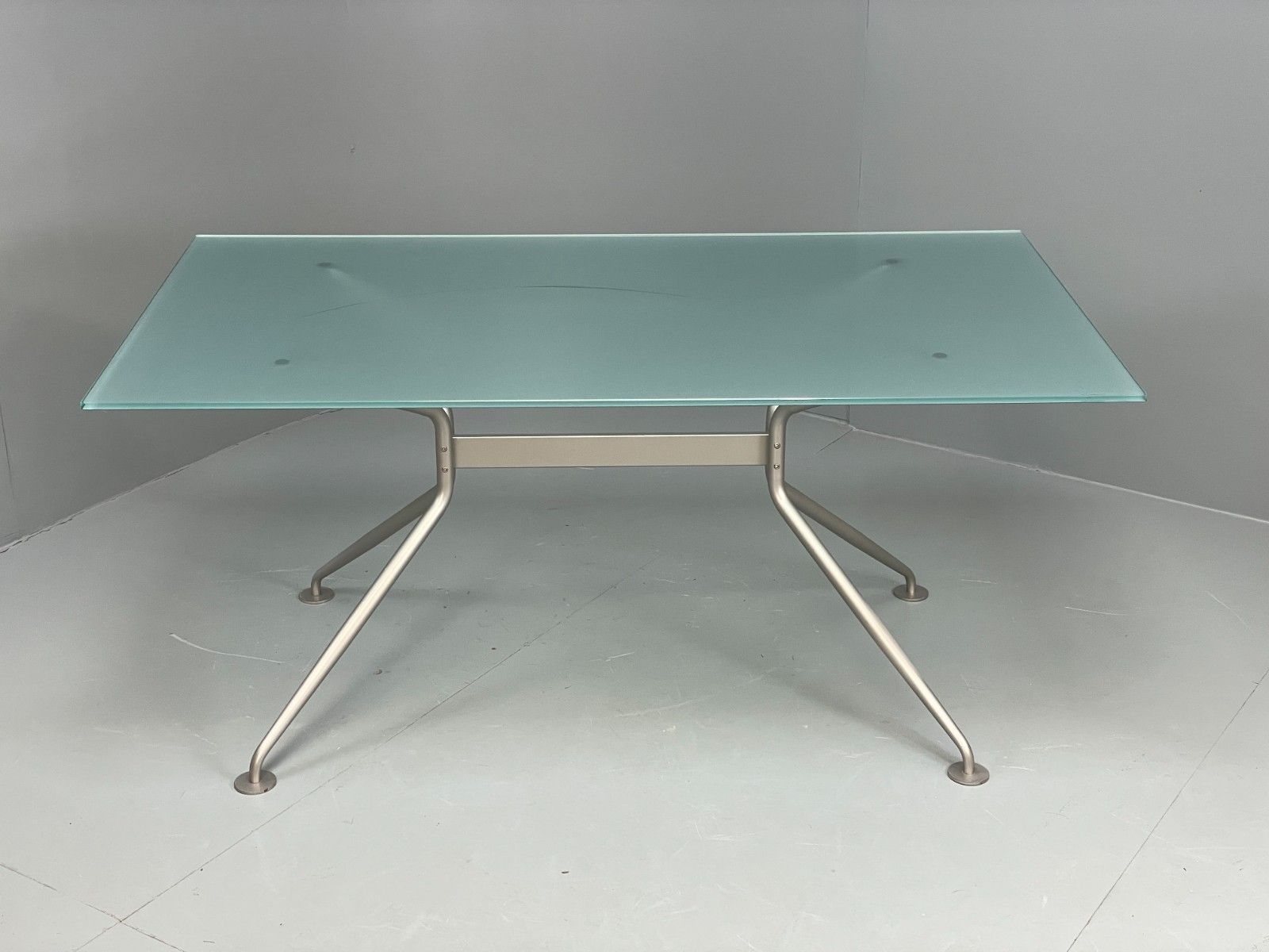 Italian Glass Dining Table Calligaris 'Play' Modern Steel Frame Eb11542 Mwoo photo for sale