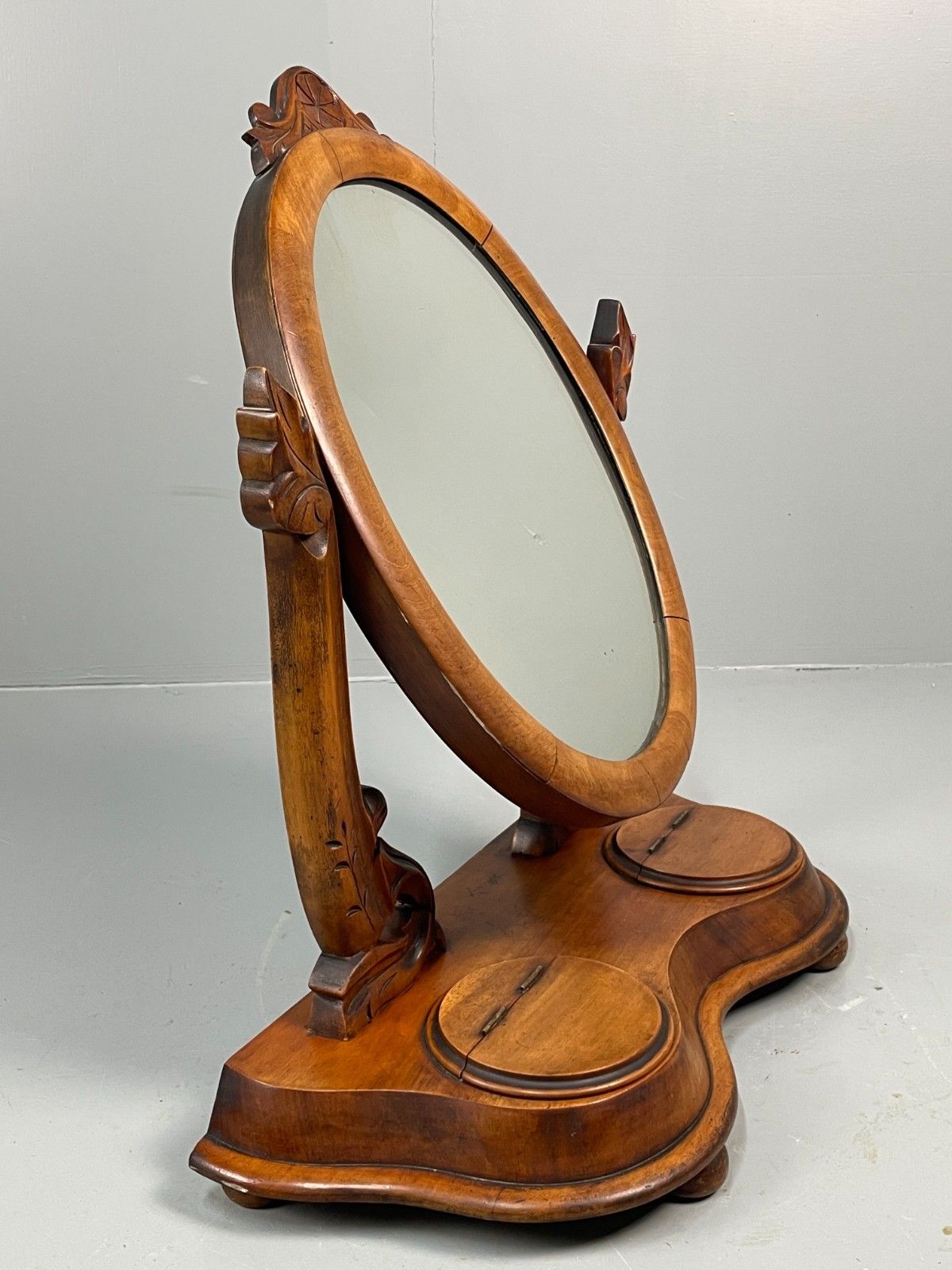 Antique Walnut Swing Mirror Victorian With Trinket Compartments Eb11553 Mwoo photo for sale