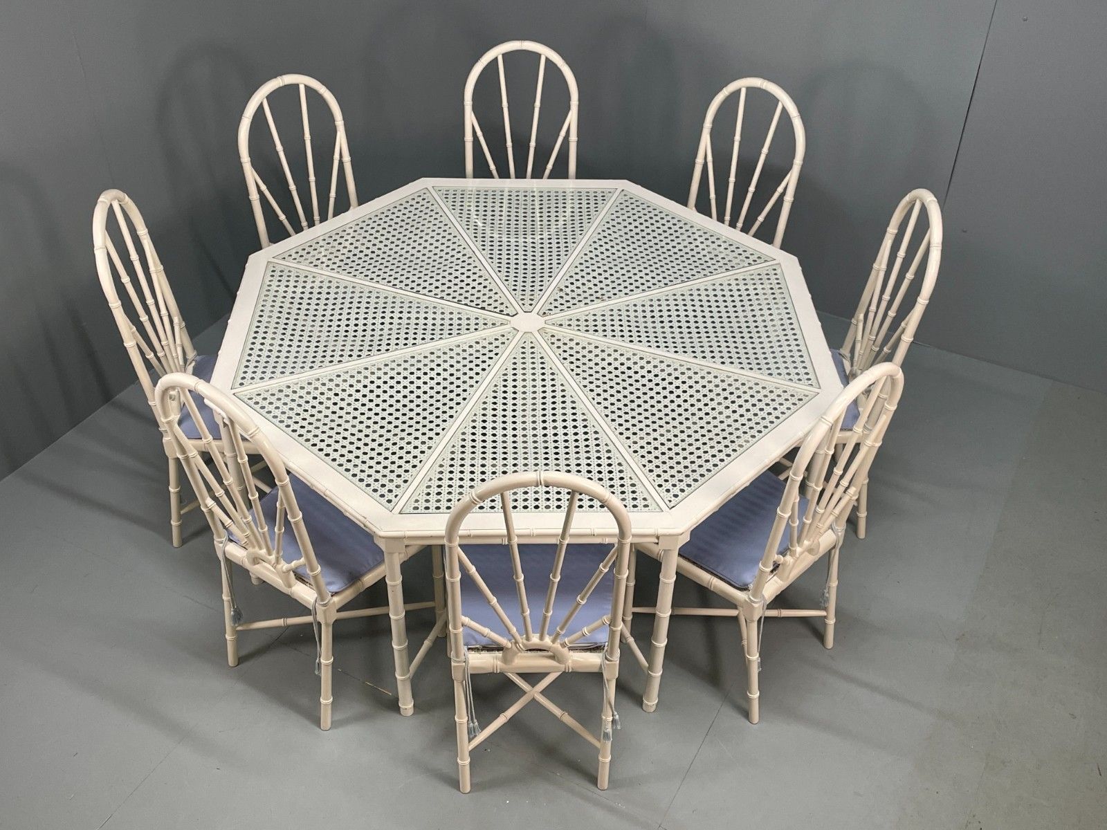 White Bamboo Dining Table & 8 Chairs Harrods 1950s Plantation Style Eb11554 Mwoo photo furniture