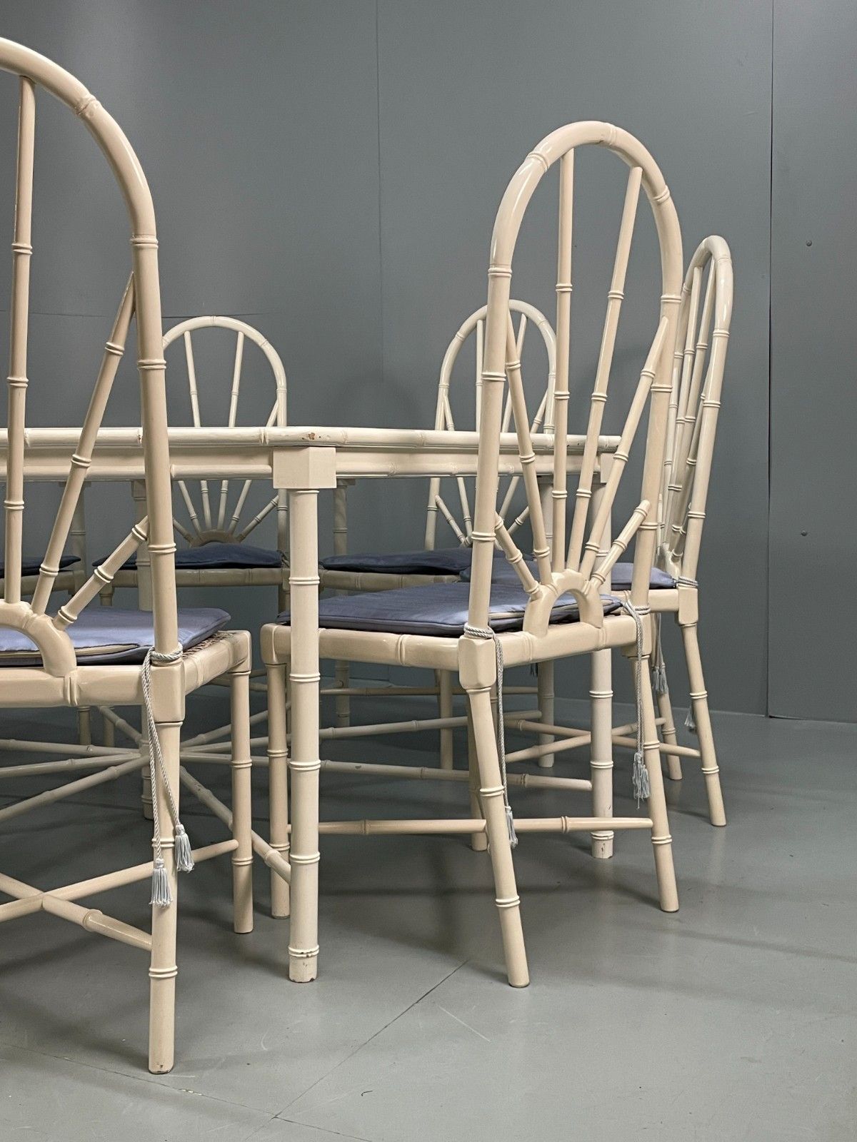 White Bamboo Dining Table & 8 Chairs Harrods 1950s Plantation Style Eb11554 Mwoo photo for sale
