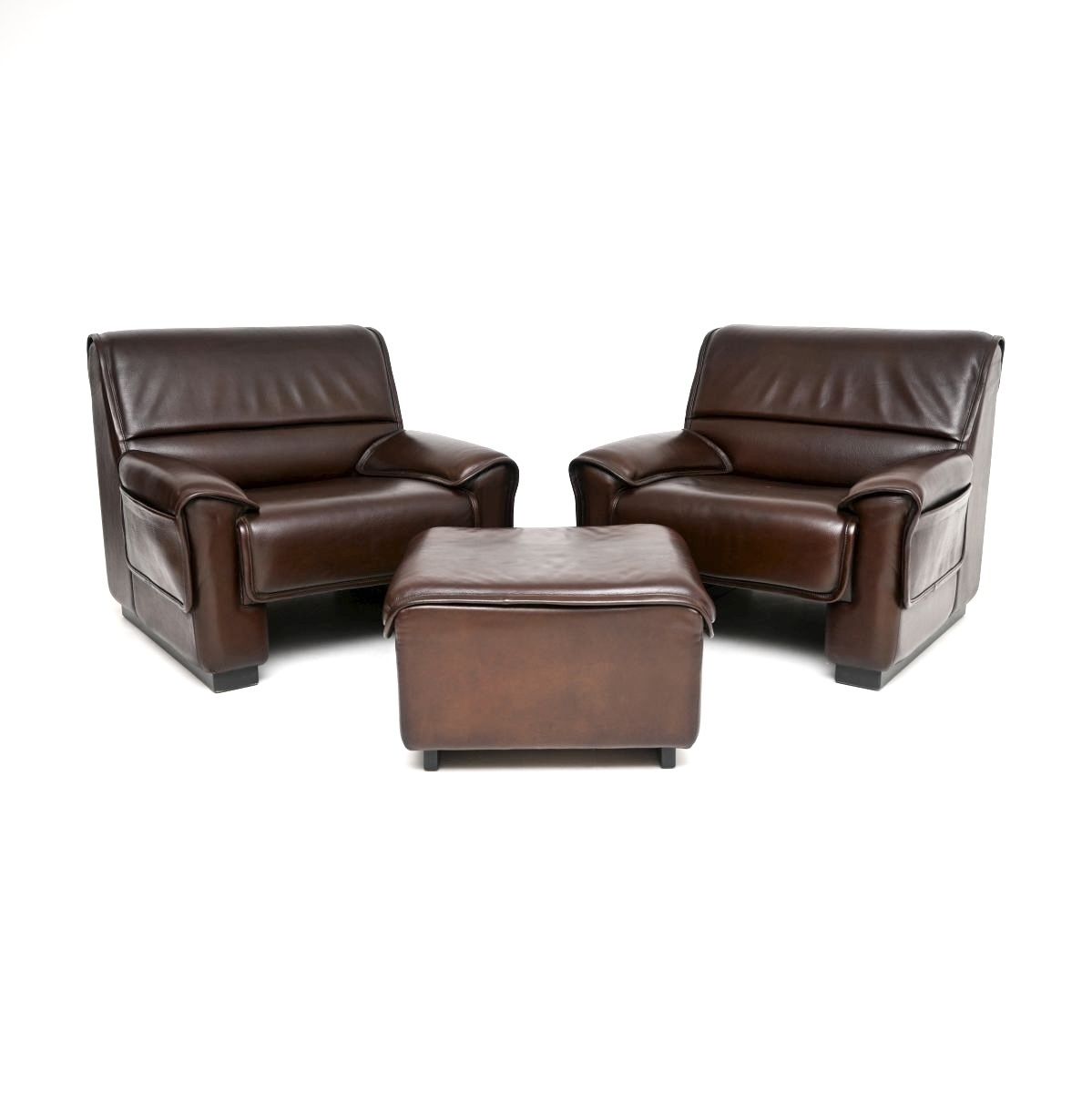 Pair Of Vintage Leather Armchairs And Stool By De Sede photo Furniture