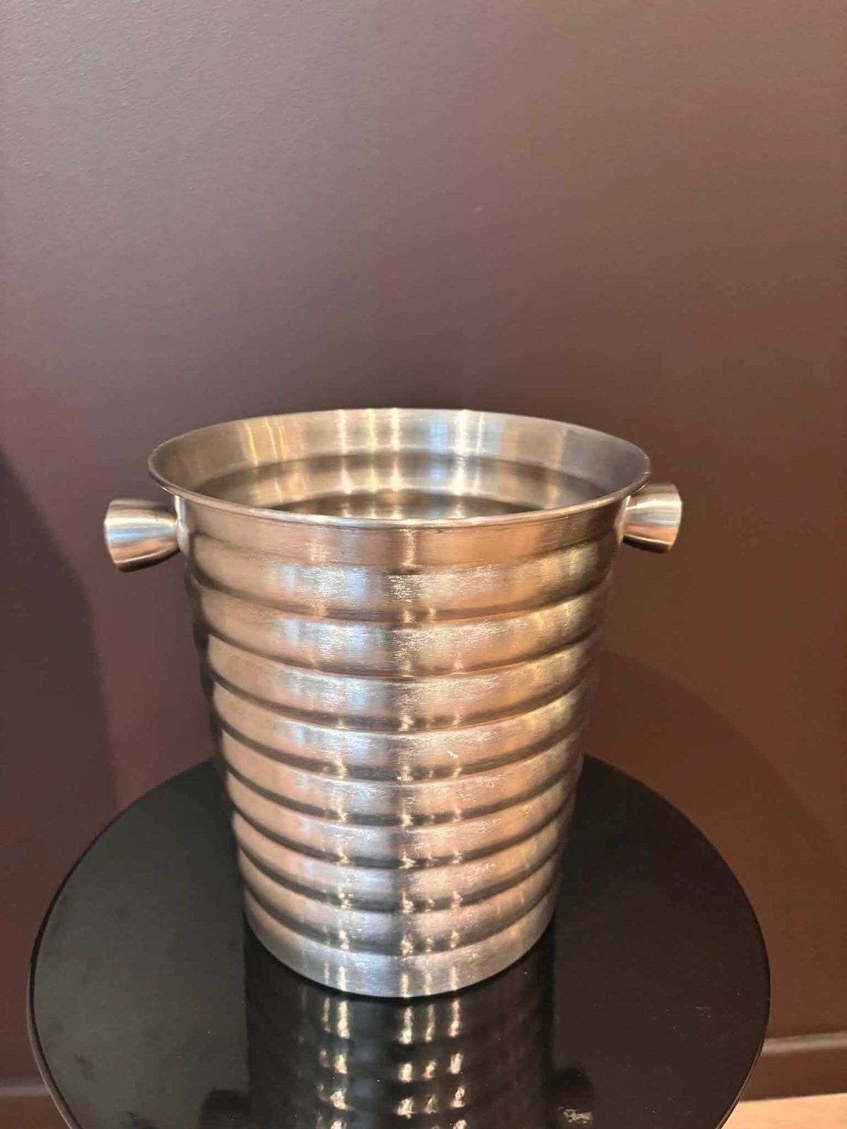 Vintage Art Deco Champagne Bucket: Stainless Steel Wine Chiller, French 80s Bar Decor photo furniture