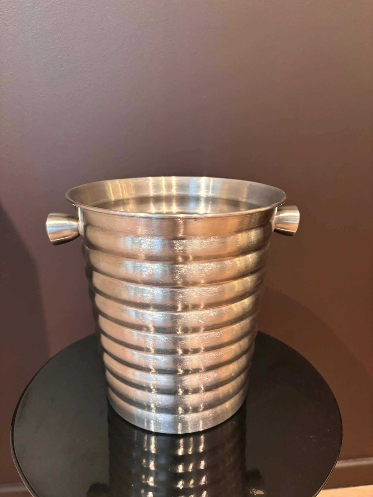 Vintage Art Deco Champagne Bucket: Stainless Steel Wine Chiller, French 80s Bar Decor photo for sale