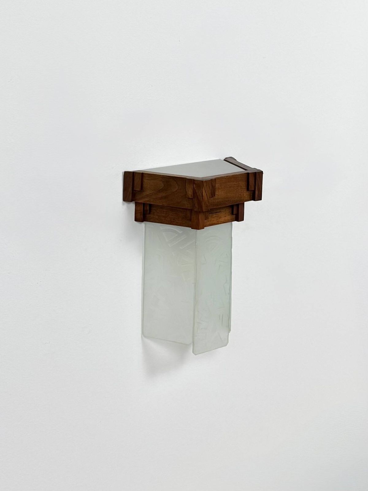 Vintage Modernist Art Deco Wall Sconce Oak And Frosted Glass France 1930 photo furniture