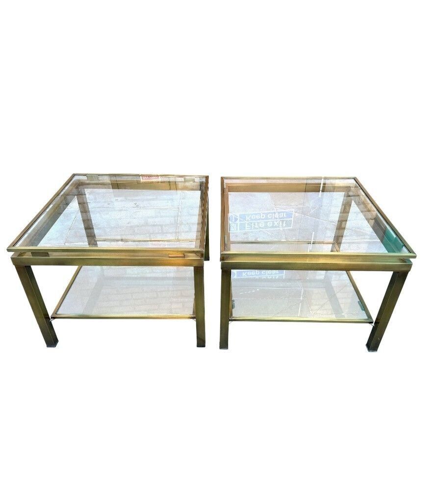 A Pair Of 1970s French Gilt Metal Guy Lefevre Style Side Tables photo vinterior