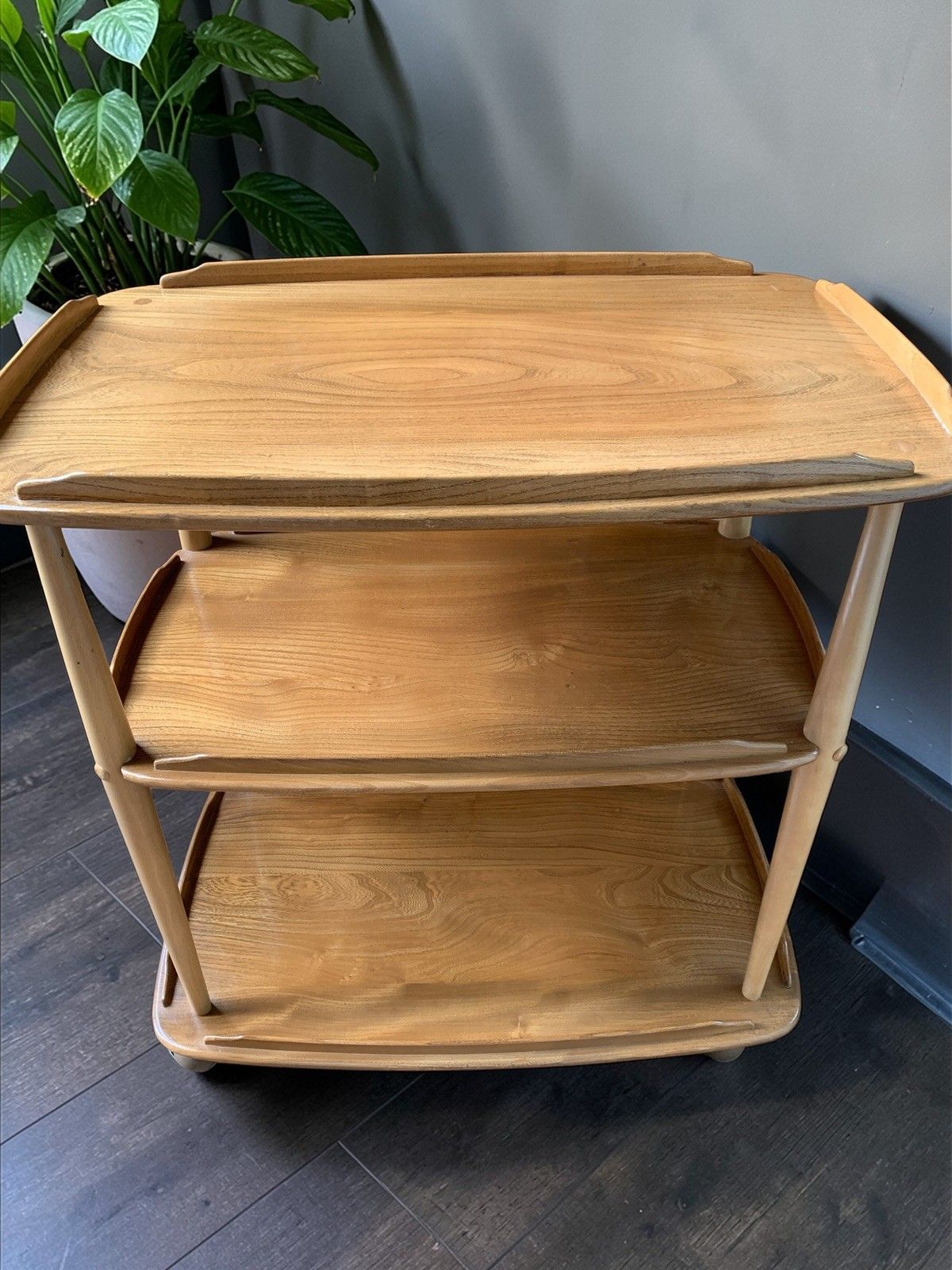 Vintage Mcm Ercol Windsor Model 458 Three Tier  Cart /Trolley – Light Blonde Elm photo 396.0