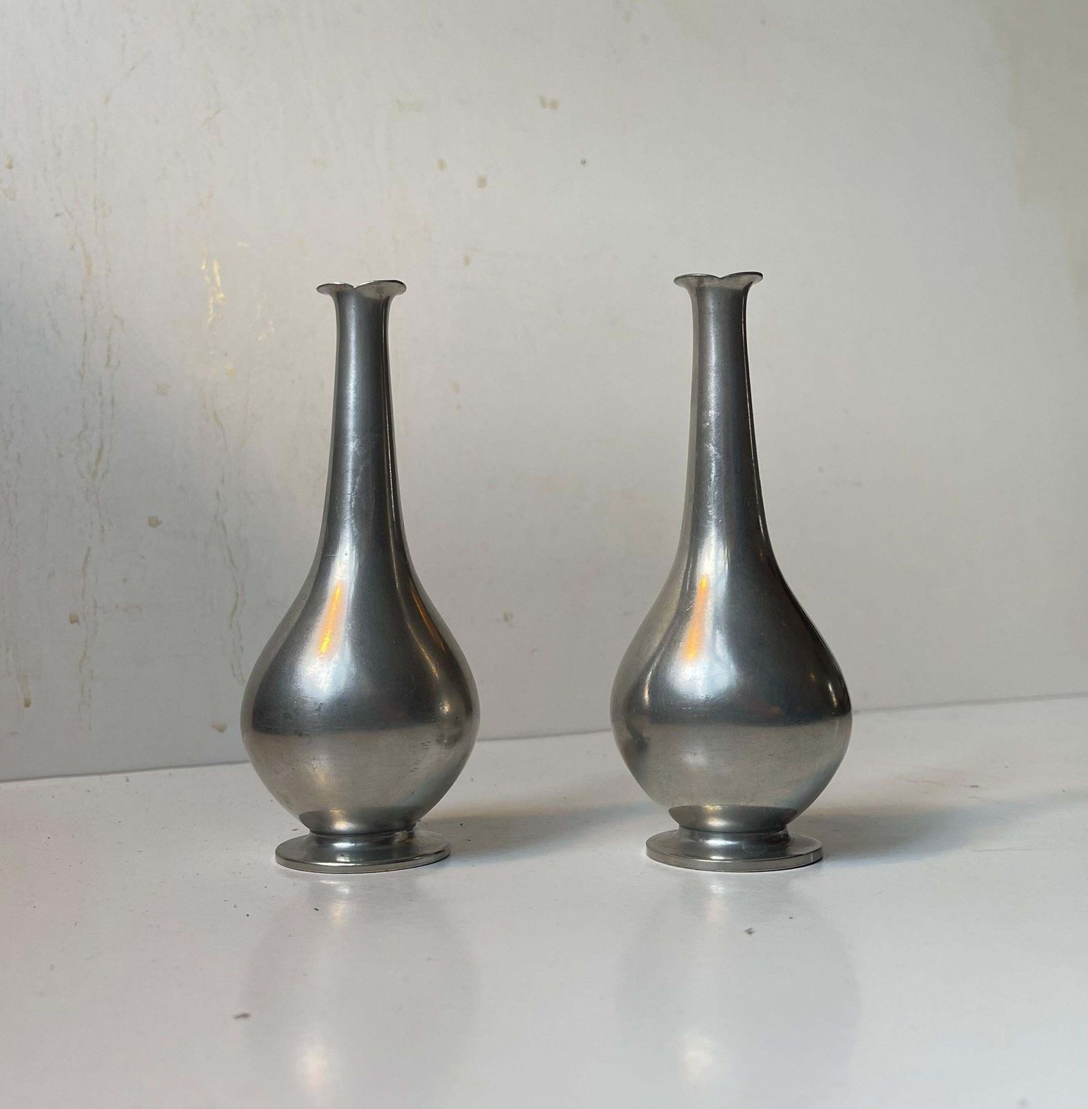 Just Andersen Art Deco Fish Mouth Vases In Pewter, 1930s photo furniture