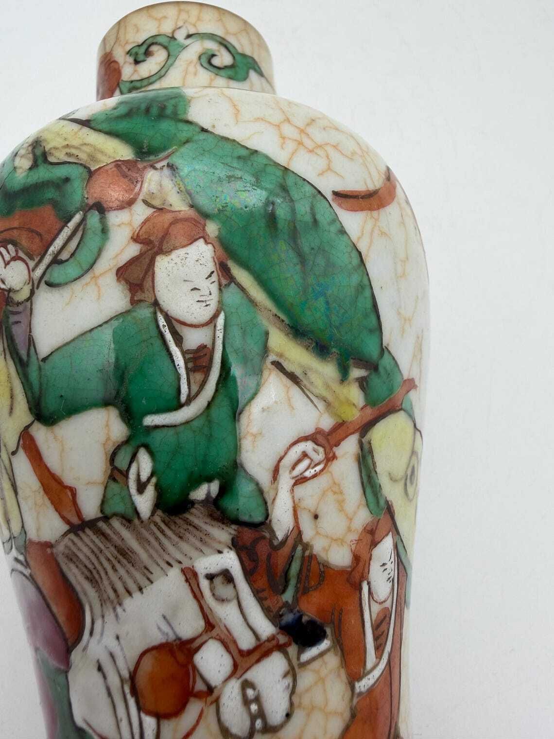 photo furniture Antique Chinese Crackle Vase, Battle Scene Canton Style Vase Circa 1890