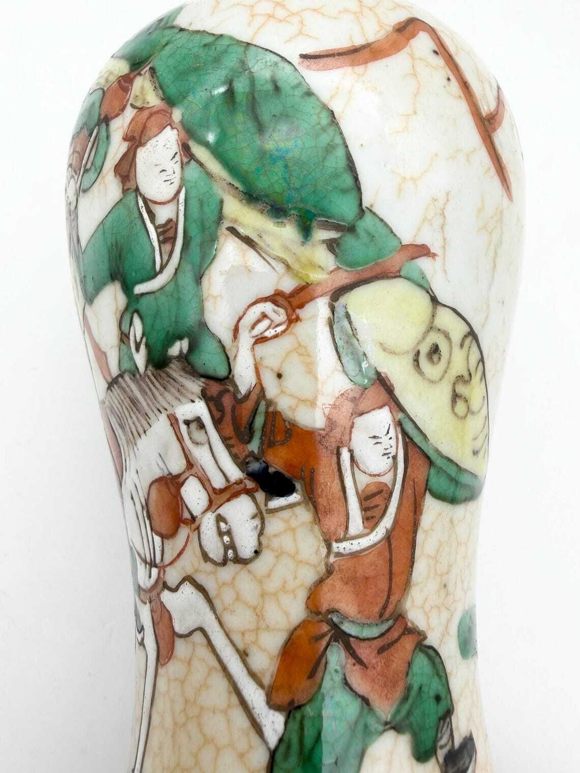 photo for sale Antique Chinese Crackle Vase, Battle Scene Canton Style Vase Circa 1890
