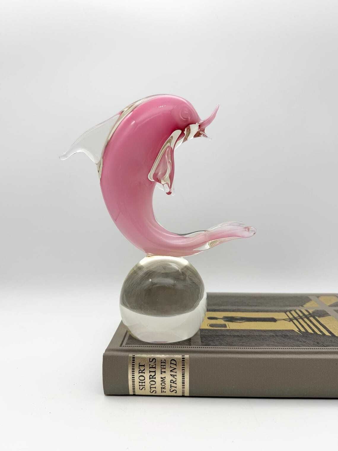 Murano Glass Pink Dolphin Ornament, Pink Glass Dolphin