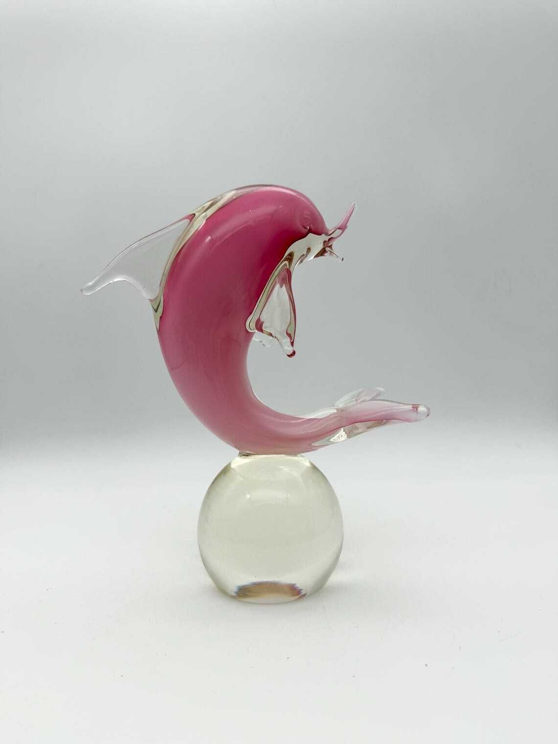 Murano Glass Pink Dolphin Ornament, Pink Glass Dolphin photo furniture