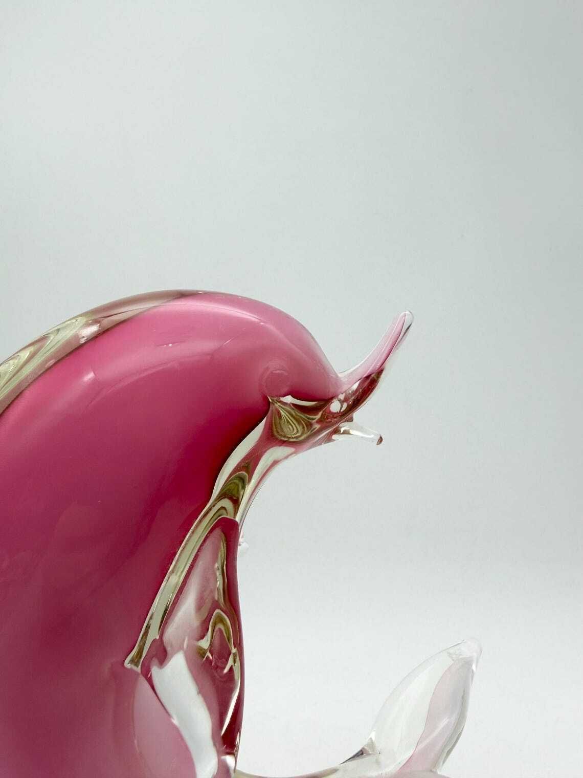 Murano Glass Pink Dolphin Ornament, Pink Glass Dolphin photo Art