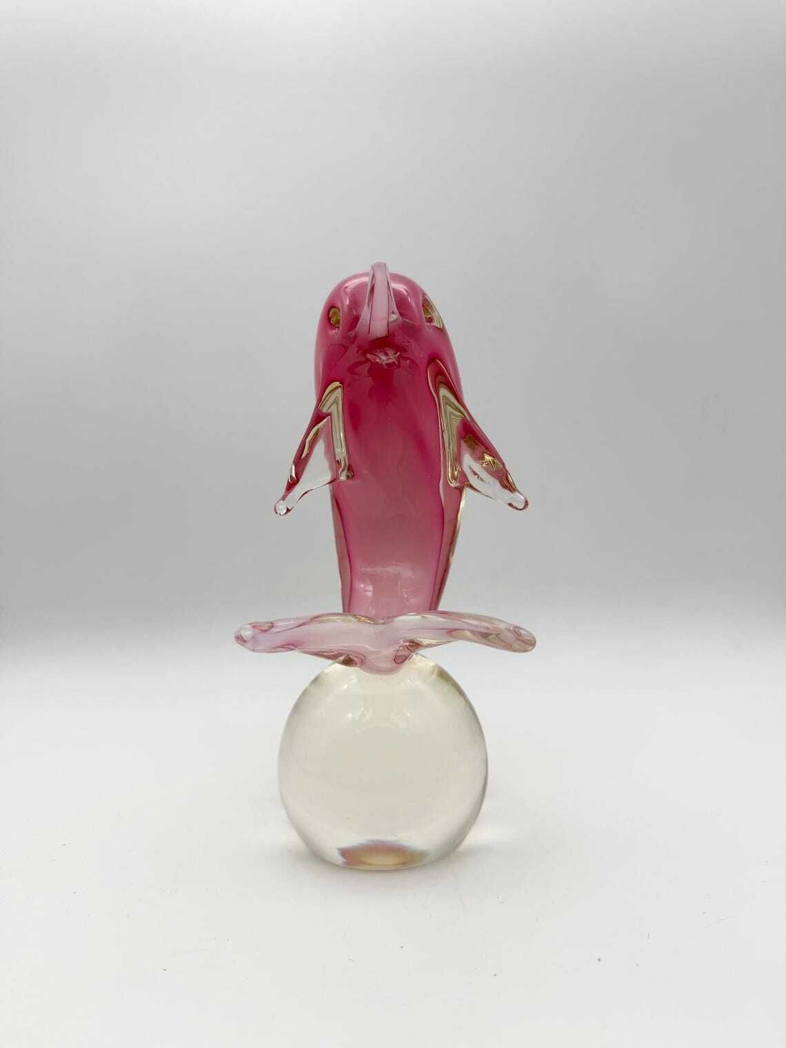 Murano Glass Pink Dolphin Ornament, Pink Glass Dolphin photo 235.0