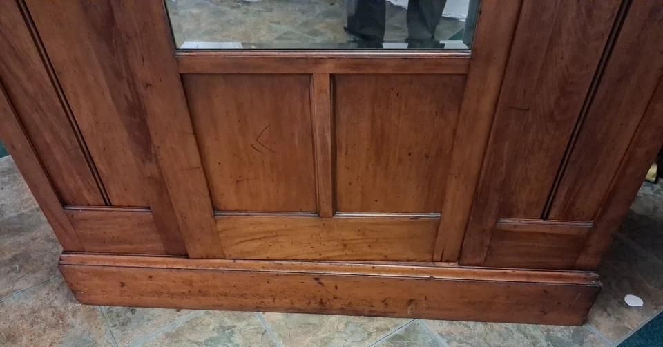 Antique Art Nouveau Satinwood Mirrored Wardrobe With Panels & Glass Windows photo for sale