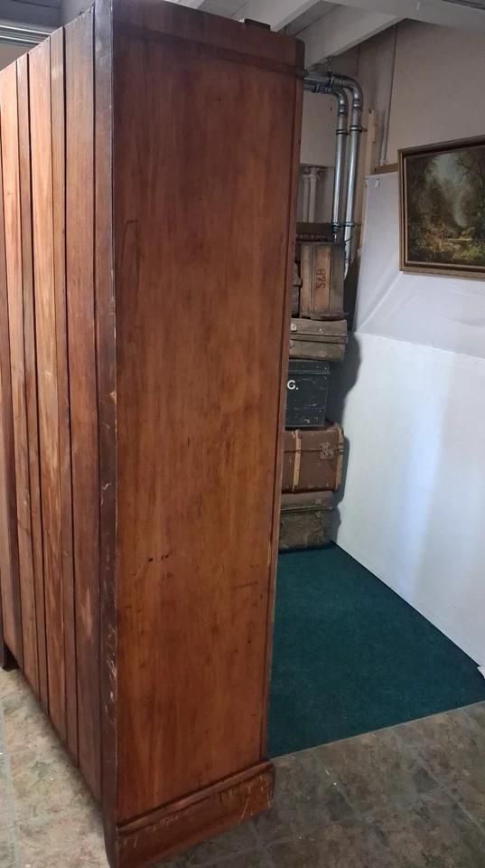 Antique Art Nouveau Satinwood Mirrored Wardrobe With Panels & Glass Windows photo 655.0