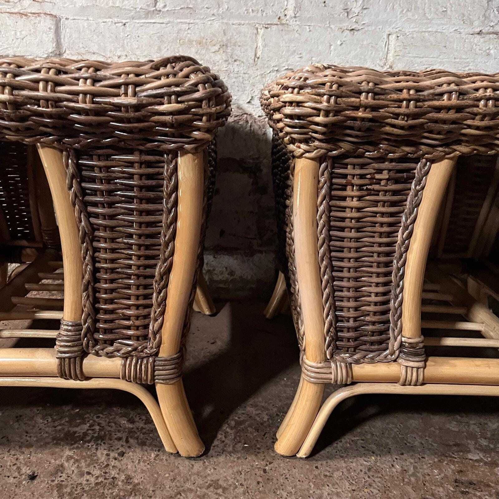 A Pair Of Wicker And Bamboo Bed Side Tables photo vintage