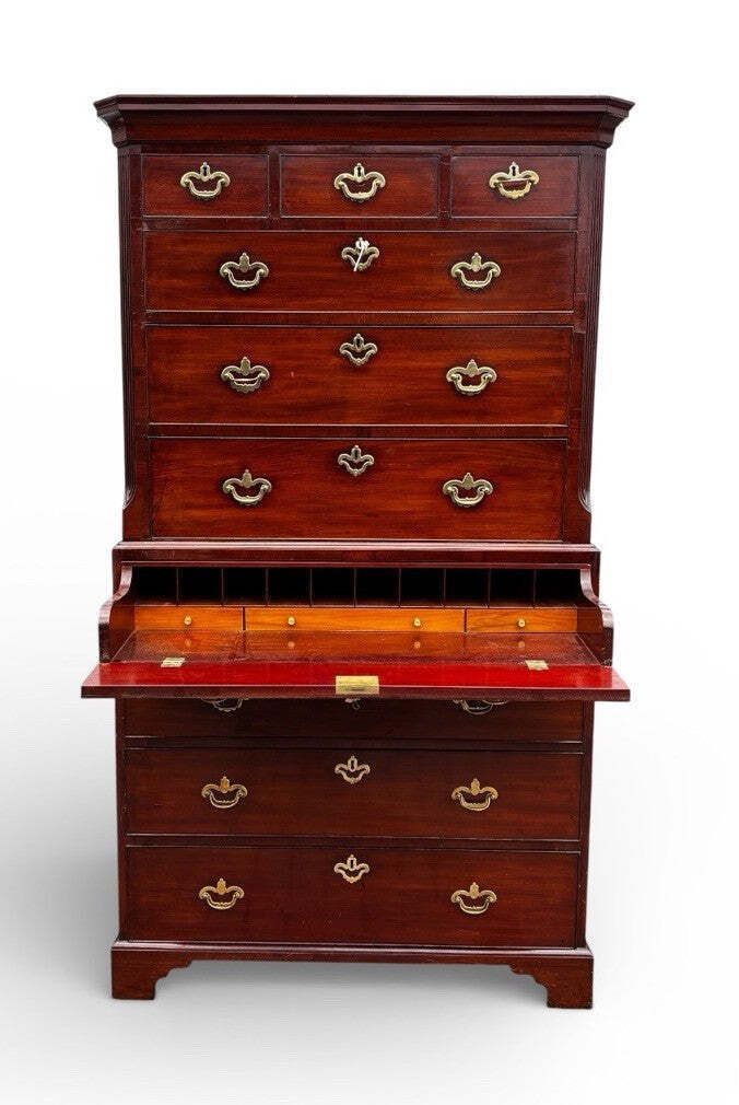 George II Mahogany Chest On Chest With Secretaire Desk, Original Handles. photo for sale