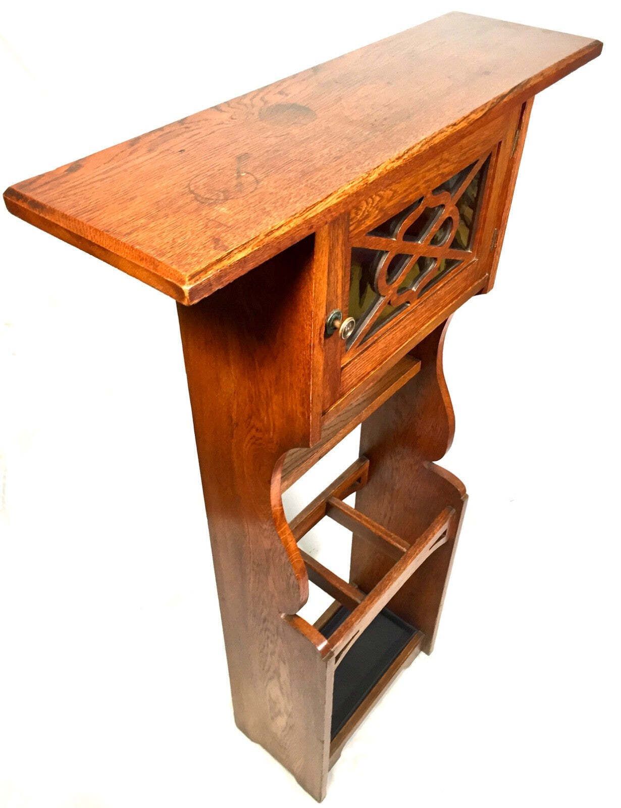 Antique Arts & Crafts Oak Wooden Entrance Hall Coat Stand / Umbrella Rack C.1900 photo 379.0