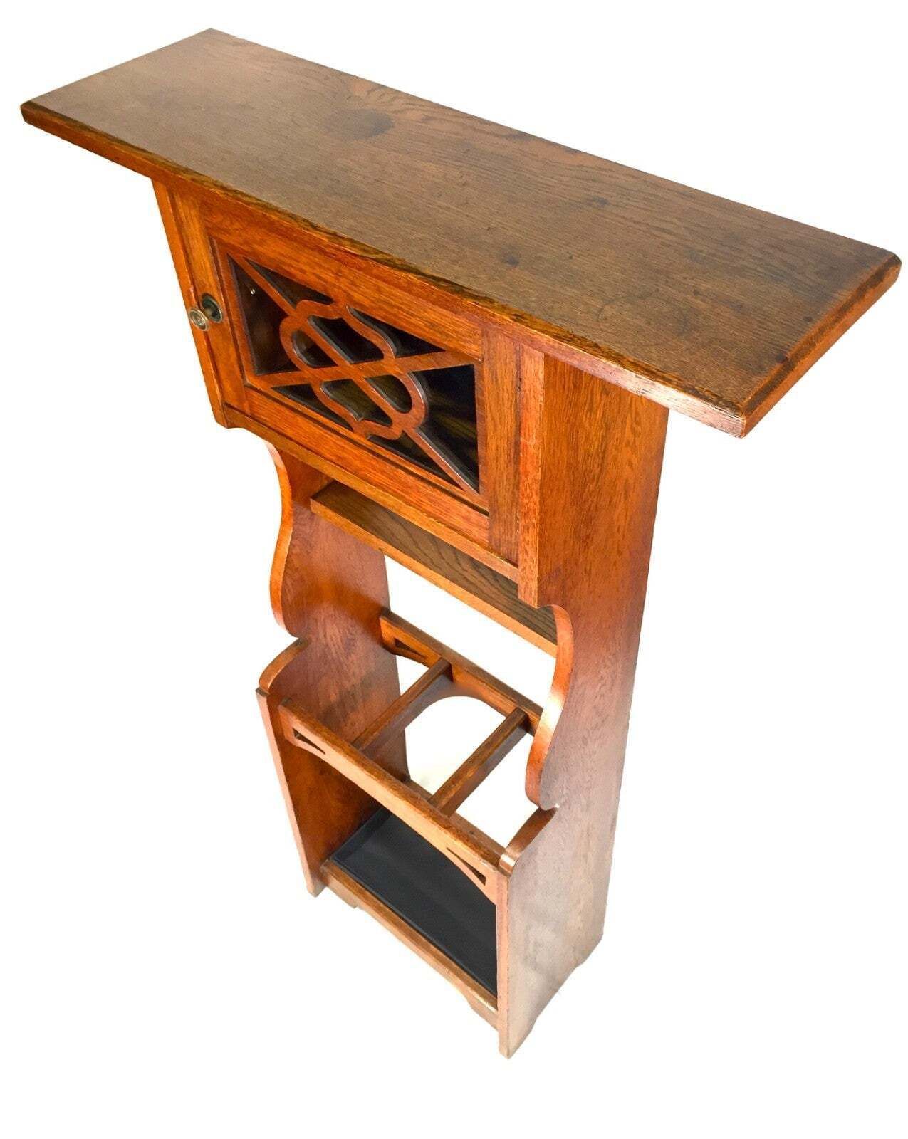 photo buy Antique Arts & Crafts Oak Wooden Entrance Hall Coat Stand / Umbrella Rack C.1900